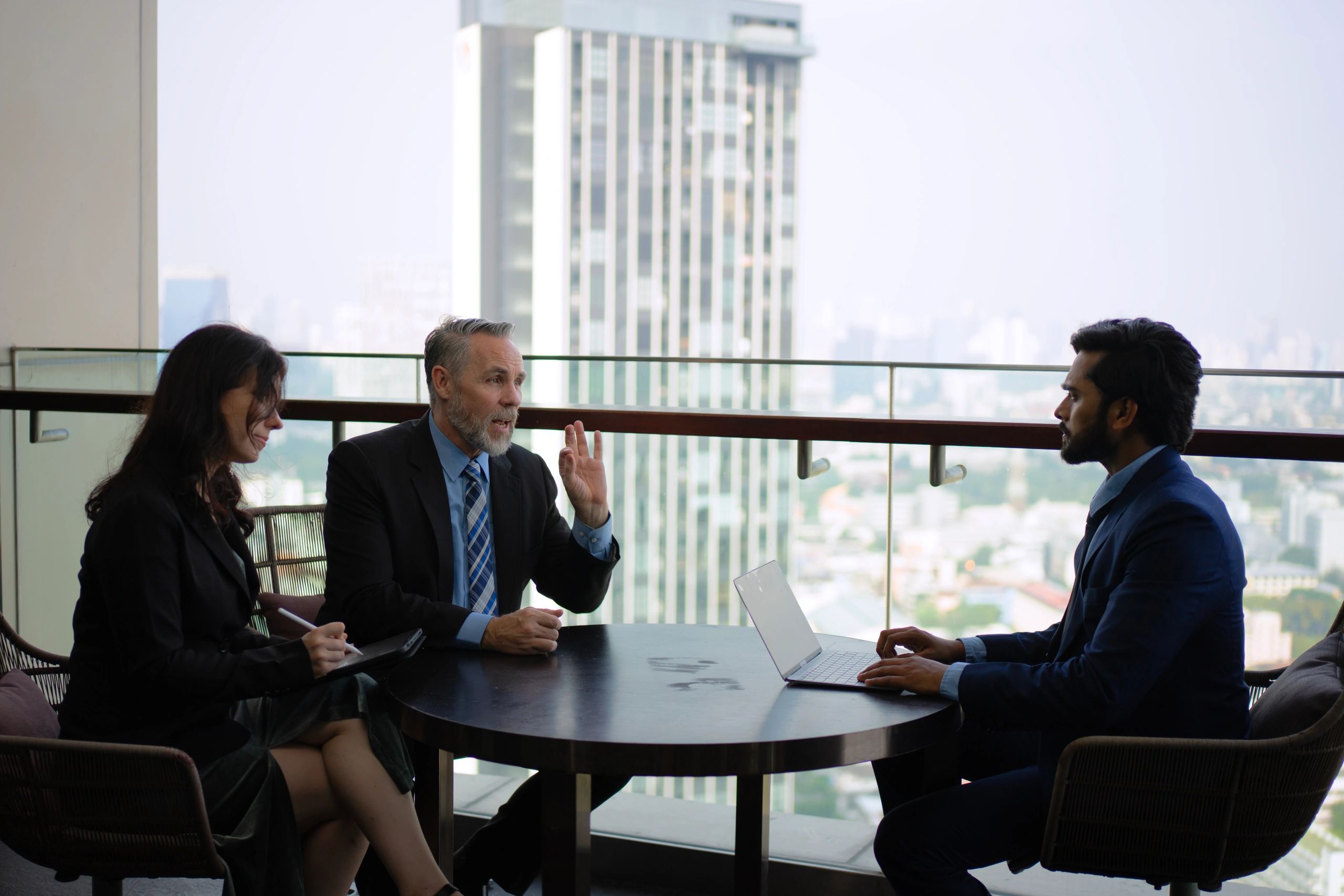 Consultants collaborating during a strategic planning session