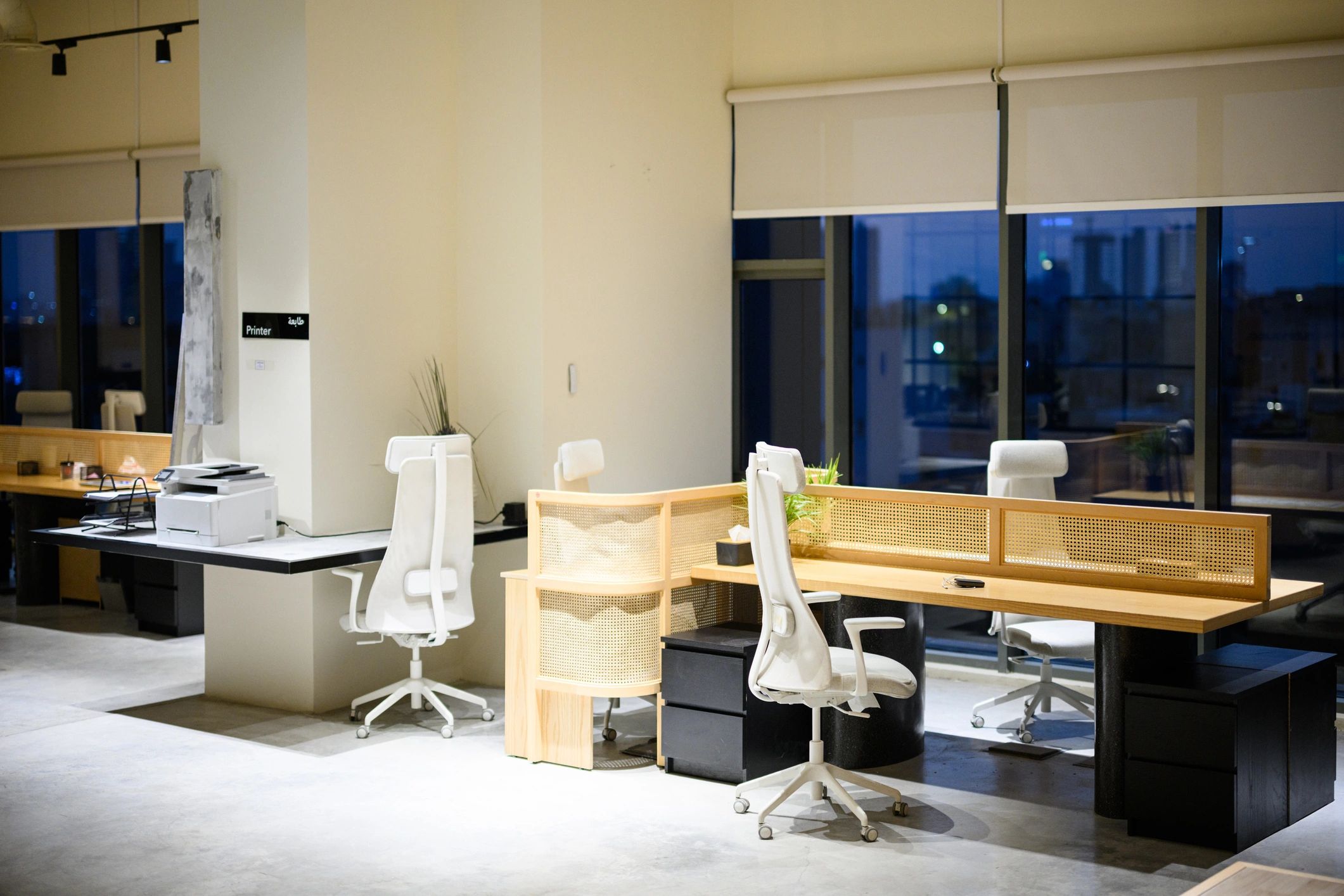 Premium consulting workspace with city view at night
